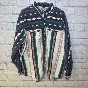 Vintage 90s Rodeo Active Western Aztec Geometric Long Sleeve Shirt Size XL